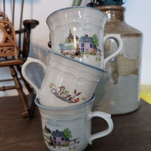 Heartland Mug Cottage Scene Ceramic Mugs - Set of 3